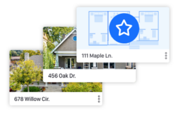 three different pictures of houses and trees